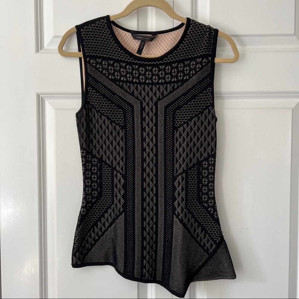 BCBG max azria asymmetric black lace sweater top size small